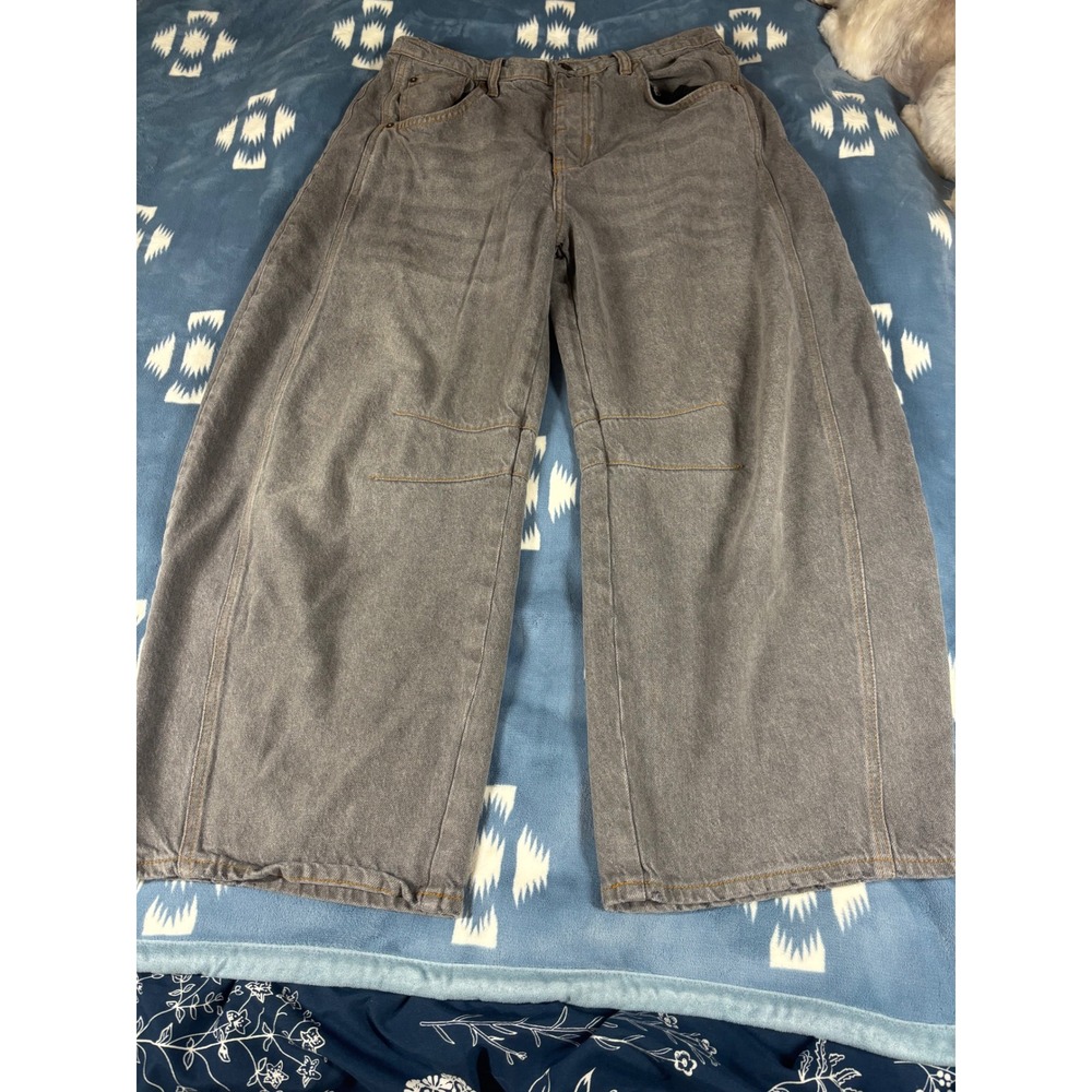 We The Free Lucky You Mid Rise Barrel Jeans Grey Wash Button Fly Size 29